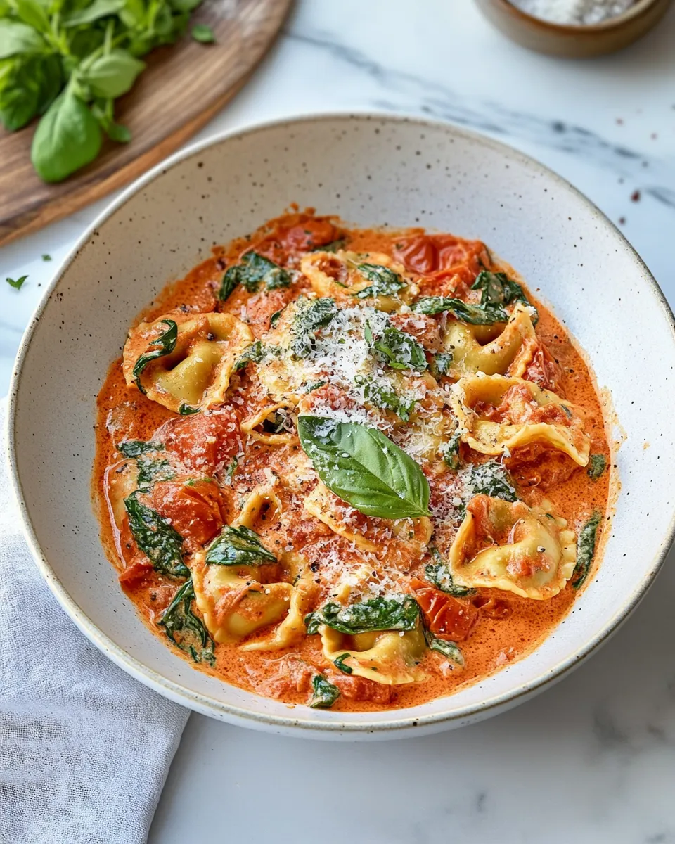 Delicious The Best Creamy Tomato & Spinach Tortelloni shot
