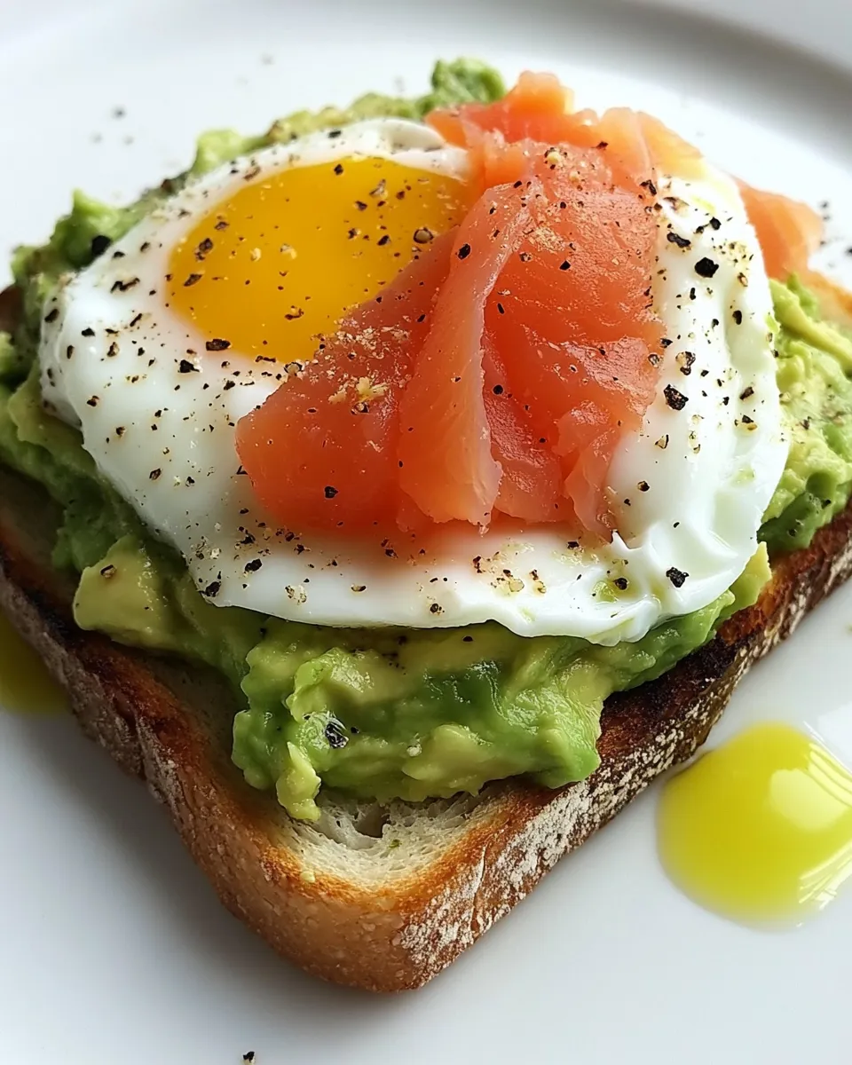 Healthy Toast with Avocado Spread, Smoked Salmon and a Poached Egg dish photo