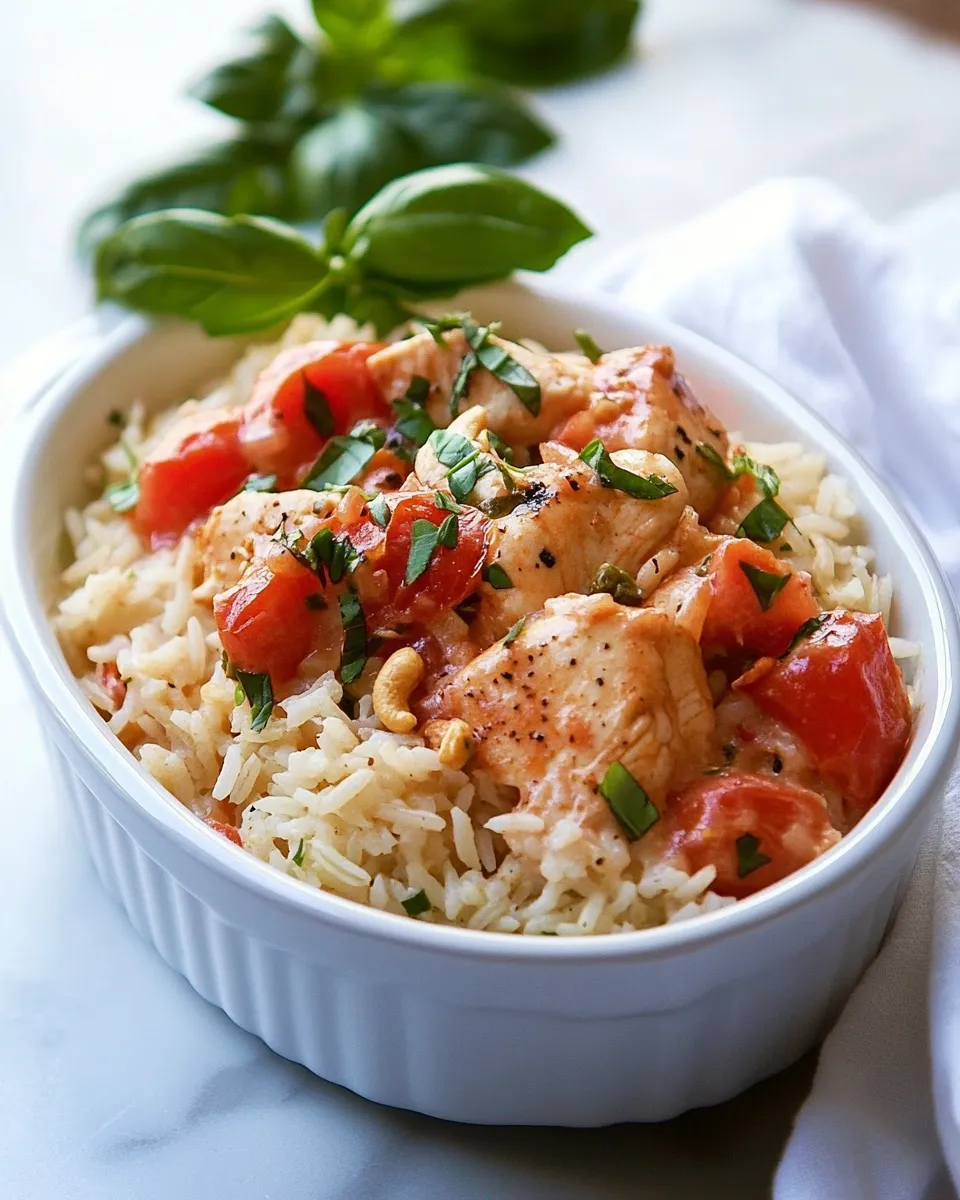 Quick Tomato-Basil Chicken and Cashew Rice Pilaf shot