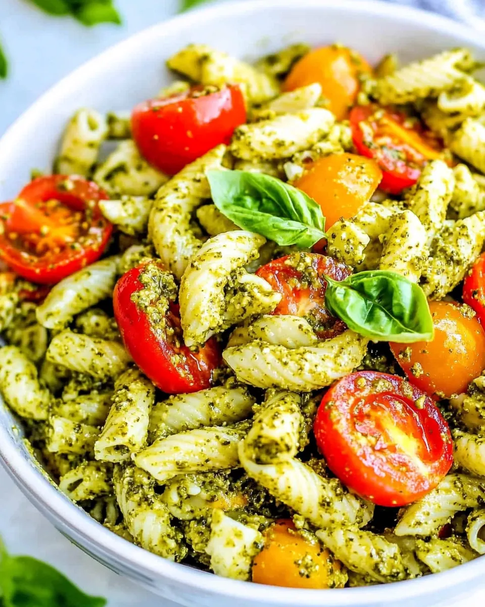 Delicious Tomato and Mozzarella Pesto Pasta Salad recipe photo