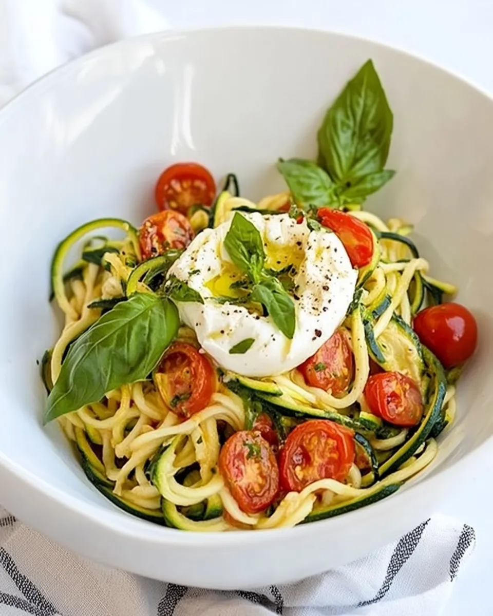 Delicious Tomatoes and Burrata (with Zucchini Noodles) shot