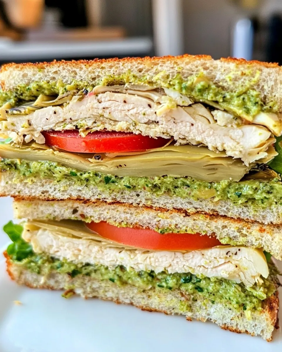 Delicious Turkey Artichoke Pesto Sandwich shot