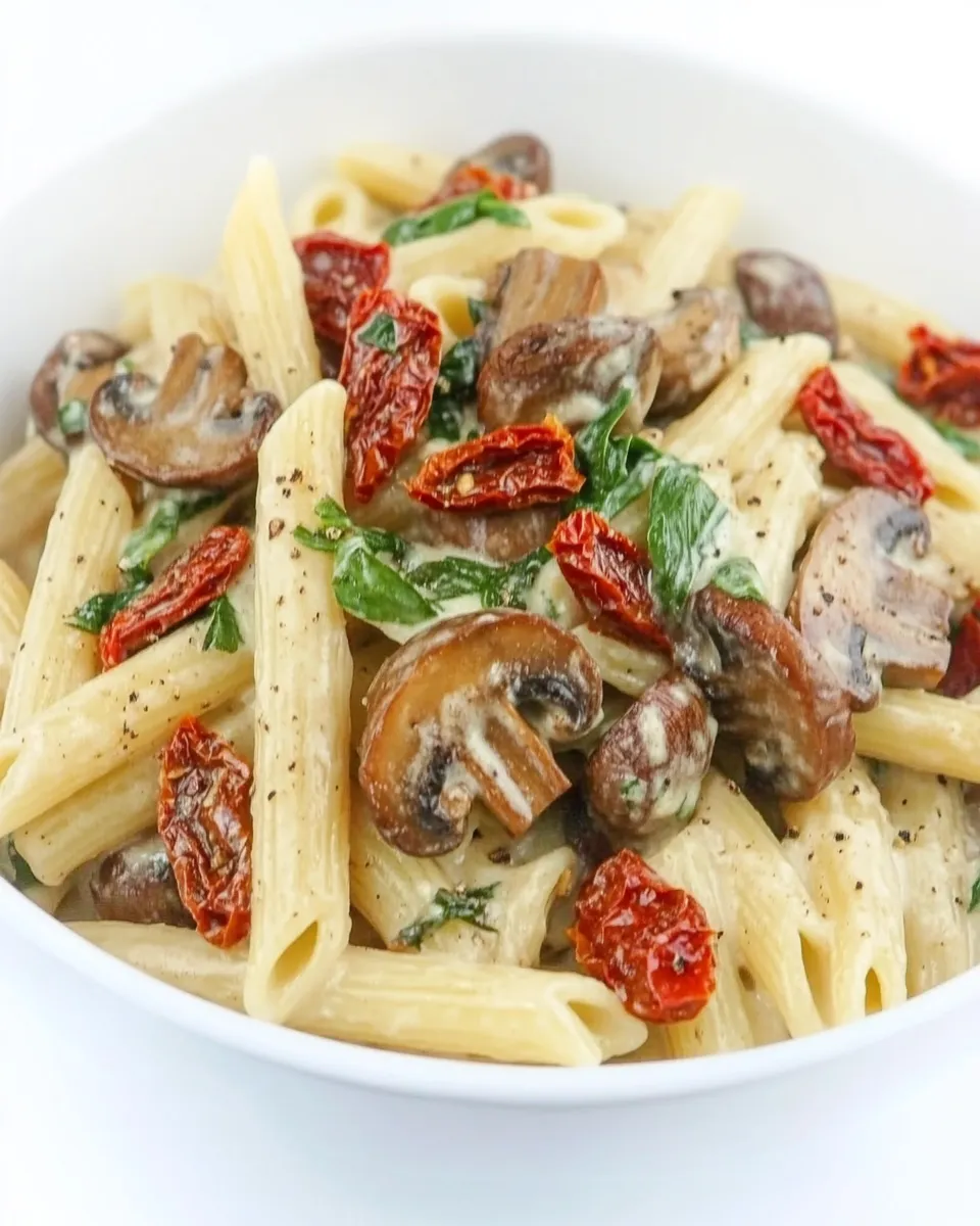 Classic Vegan Creamy Mushroom Pasta with Sun-Dried Tomato image