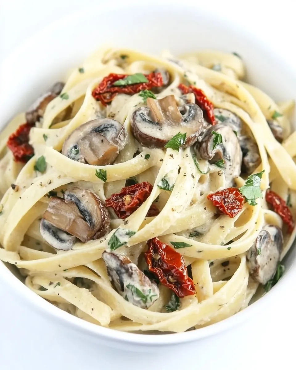 Easy Vegan Creamy Mushroom Pasta with Sun-Dried Tomato recipe photo