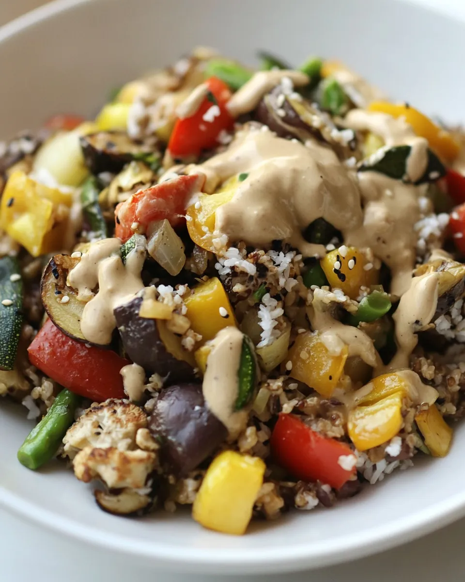 Quick Vegetable Stir Fry with Coconut-Tahini Sauce food shot