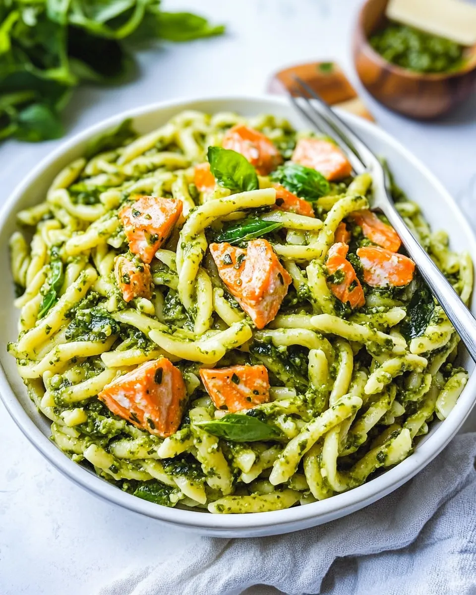 Easy Veggie-Packed Salmon Pesto Pasta photo