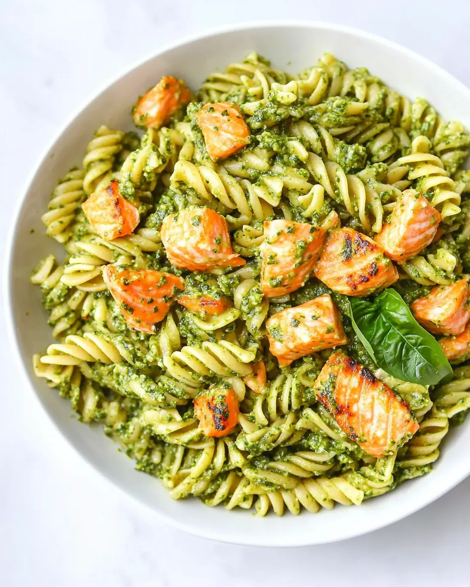Delicious Veggie-Packed Salmon Pesto Pasta image