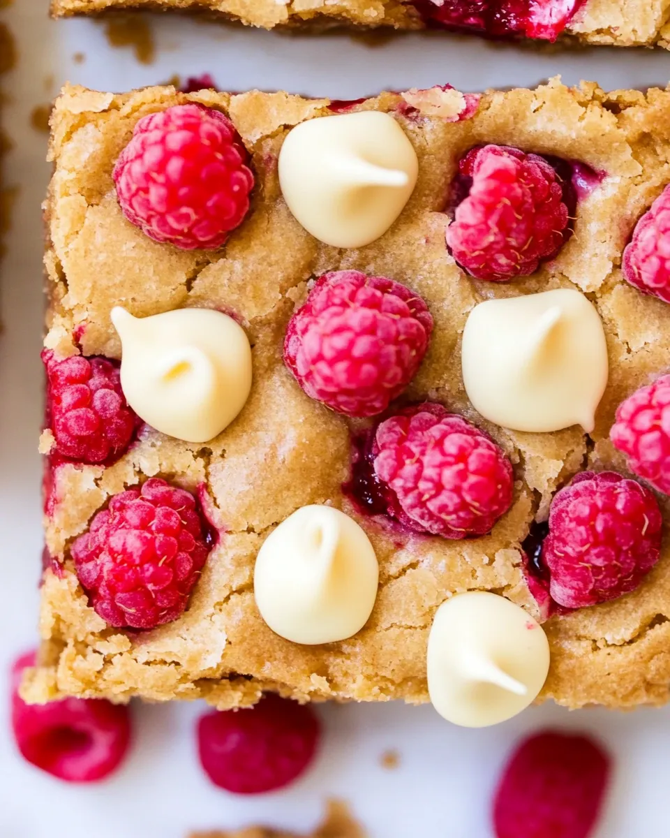 Delicious White Chocolate Raspberry Blondies shot