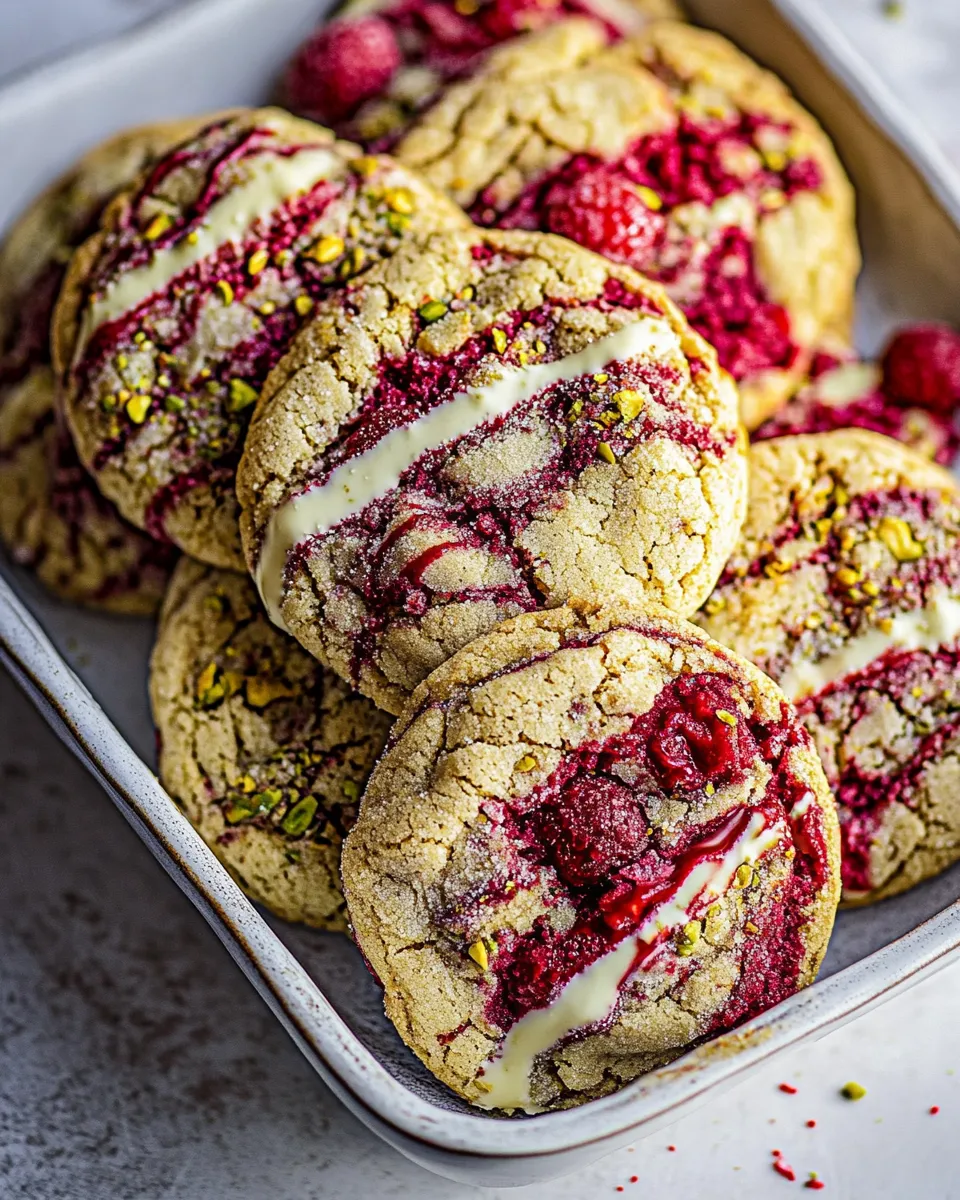 Amazing White Chocolate Raspberry Swirled Pistachio Cookies. image