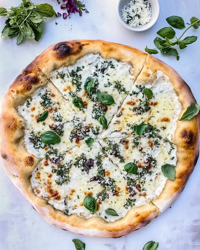 Simple White Pizza with Garlic Sauce and Garden Herbs. image