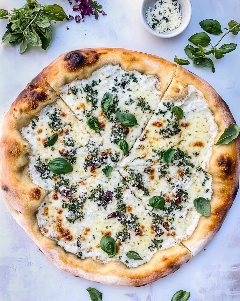Simple White Pizza with Garlic Sauce and Garden Herbs. image