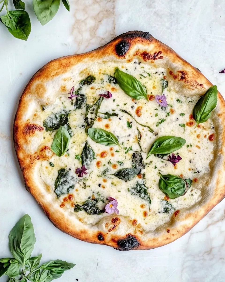 Ultimate White Pizza with Garlic Sauce and Garden Herbs. recipe photo