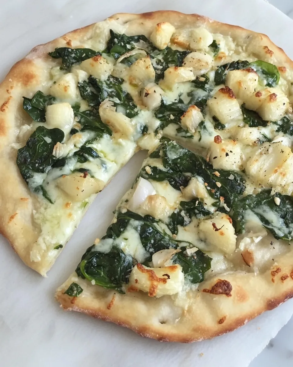Delicious White Pizza with Spinach & Roasted Garlic image