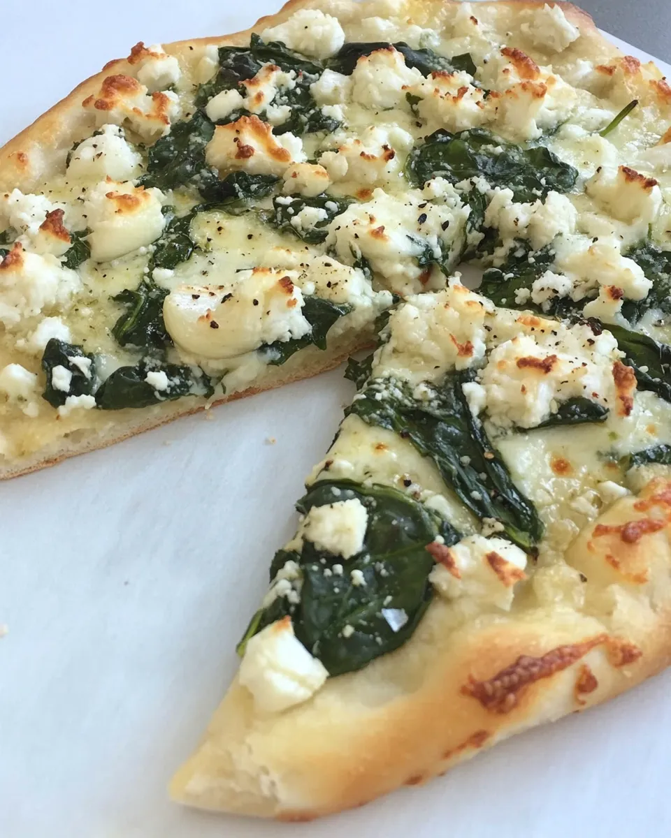 Quick White Pizza with Spinach & Roasted Garlic shot