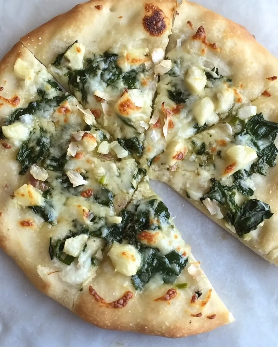 Healthy White Pizza with Spinach & Roasted Garlic recipe photo